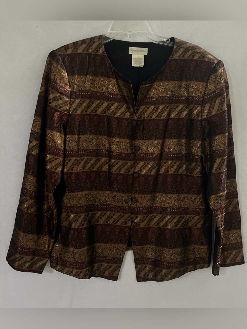 VTG Worthington Women’s Tapestry Jacquard Metallic Gold Suit Jacket Blazer 18